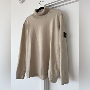 Stone Island Beige Compass-Badge Turtleneck Wool Blend Sweater